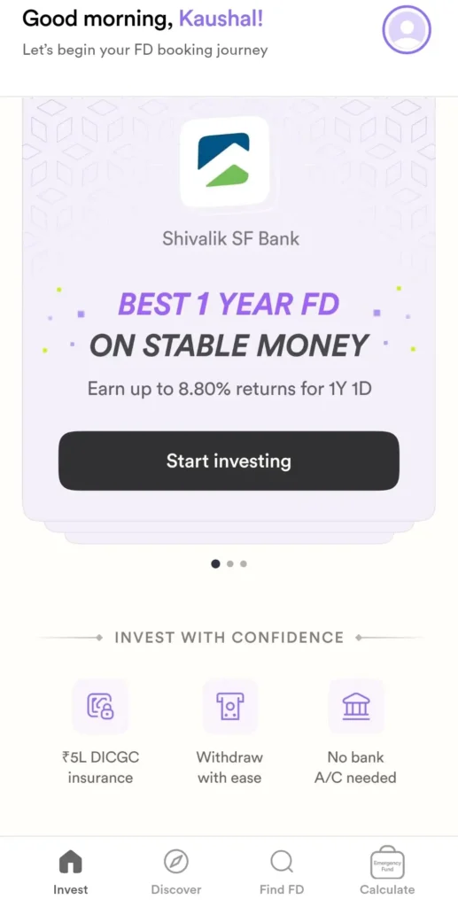 Stable money app user interface